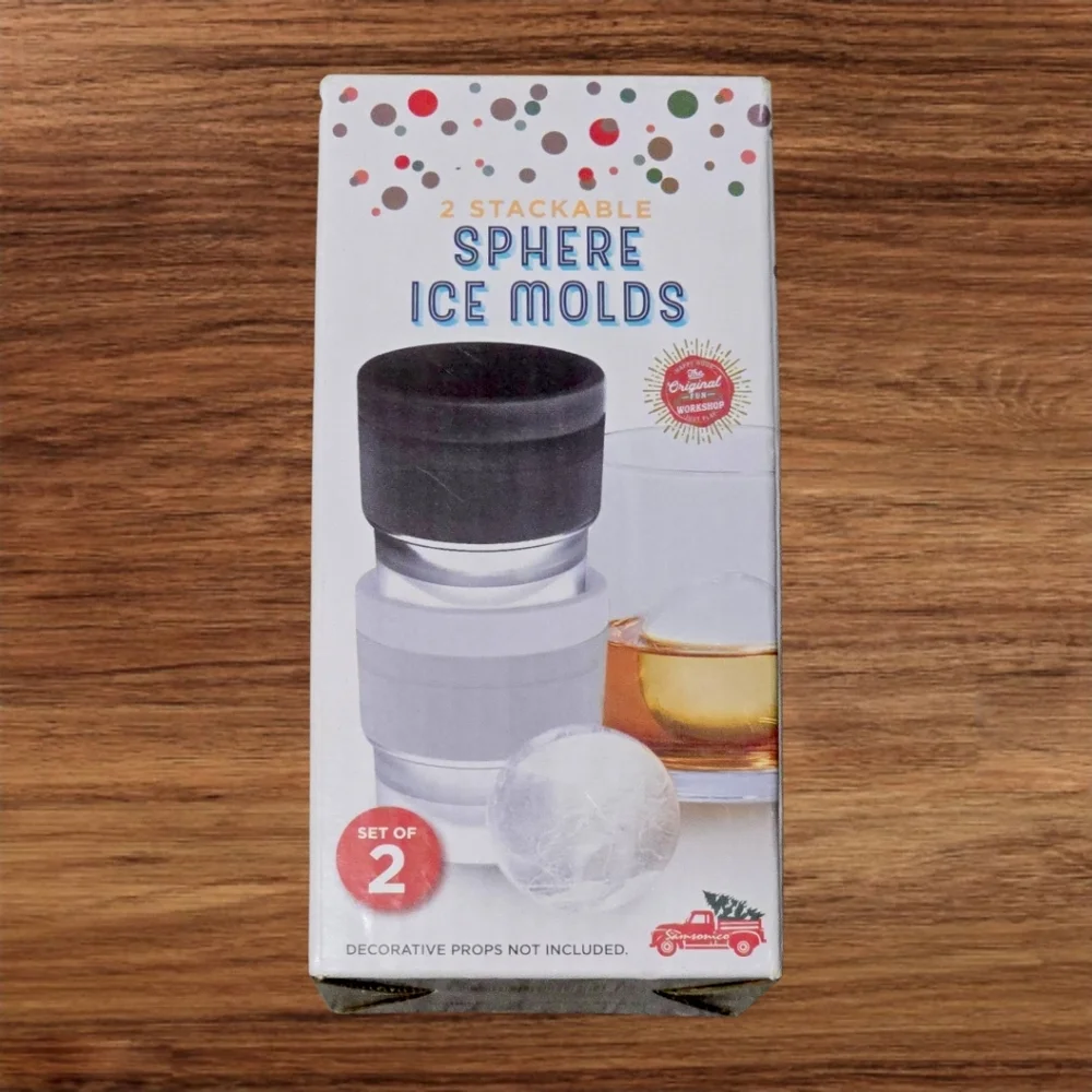 Set of 2 Sphere Ice Molds Round Ice Ball Maker for Drinks Whiskey Stackable NEW